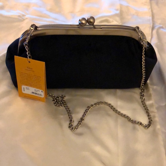 Patricia Nash Mia Frame Black Velvet & Leather Kiss Lock Clutch/Shoulder Bag NWT - Picture 5 of 13